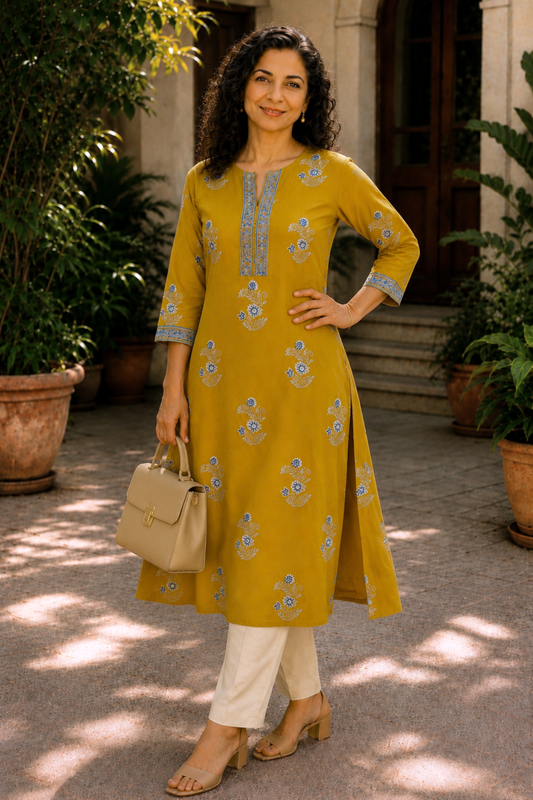 Amaltas Floral A-line Cotton Kali Kurta