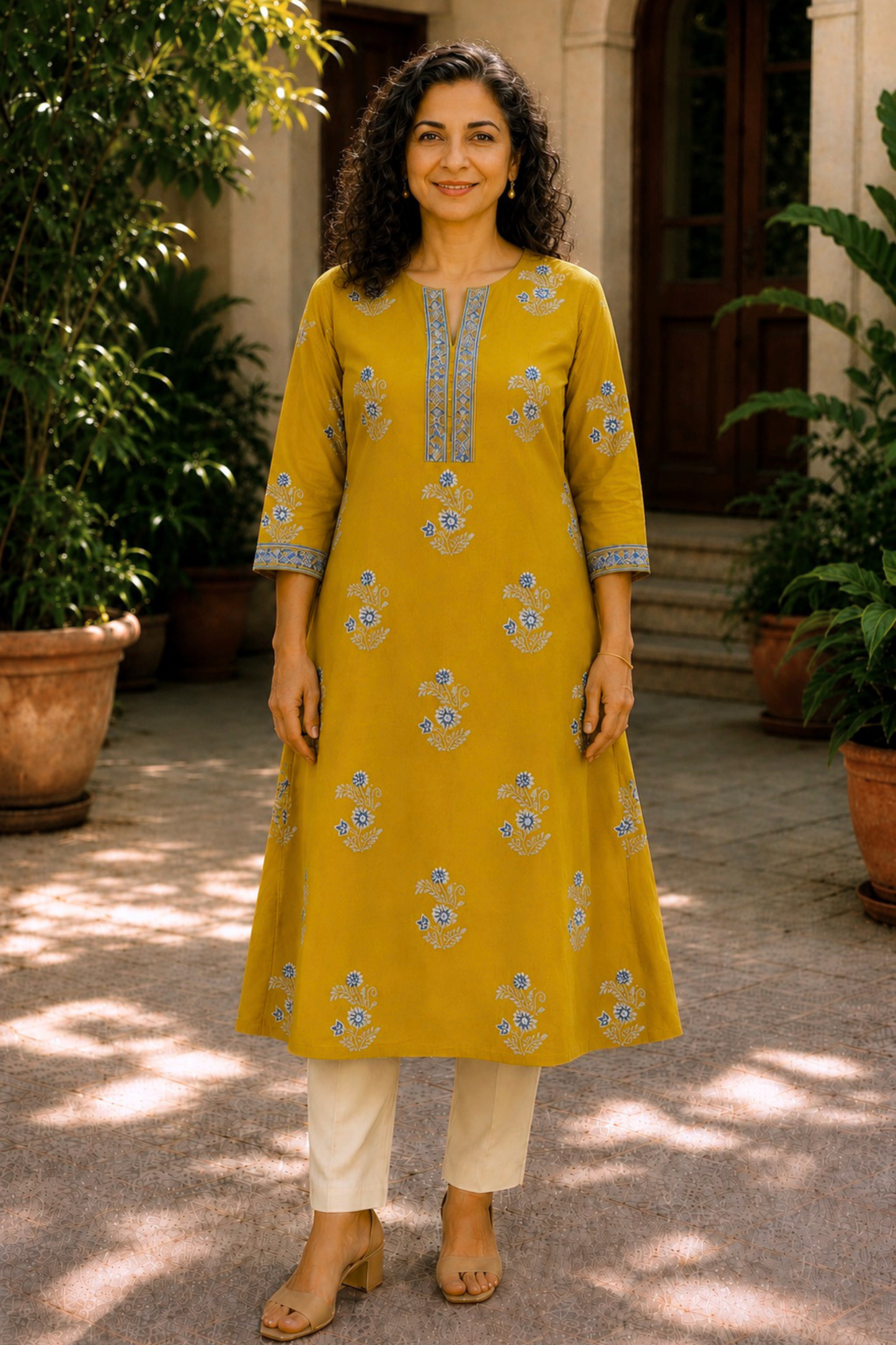 Amaltas Floral A-line Cotton Kali Kurta