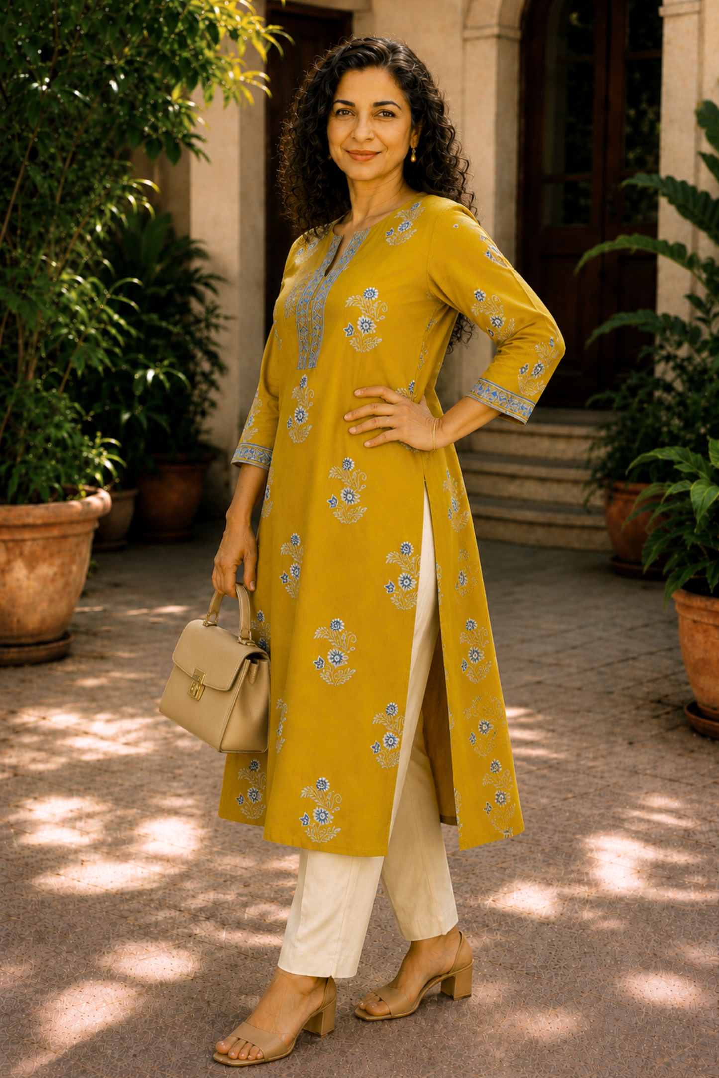 Amaltas Floral A-line Cotton Kali Kurta