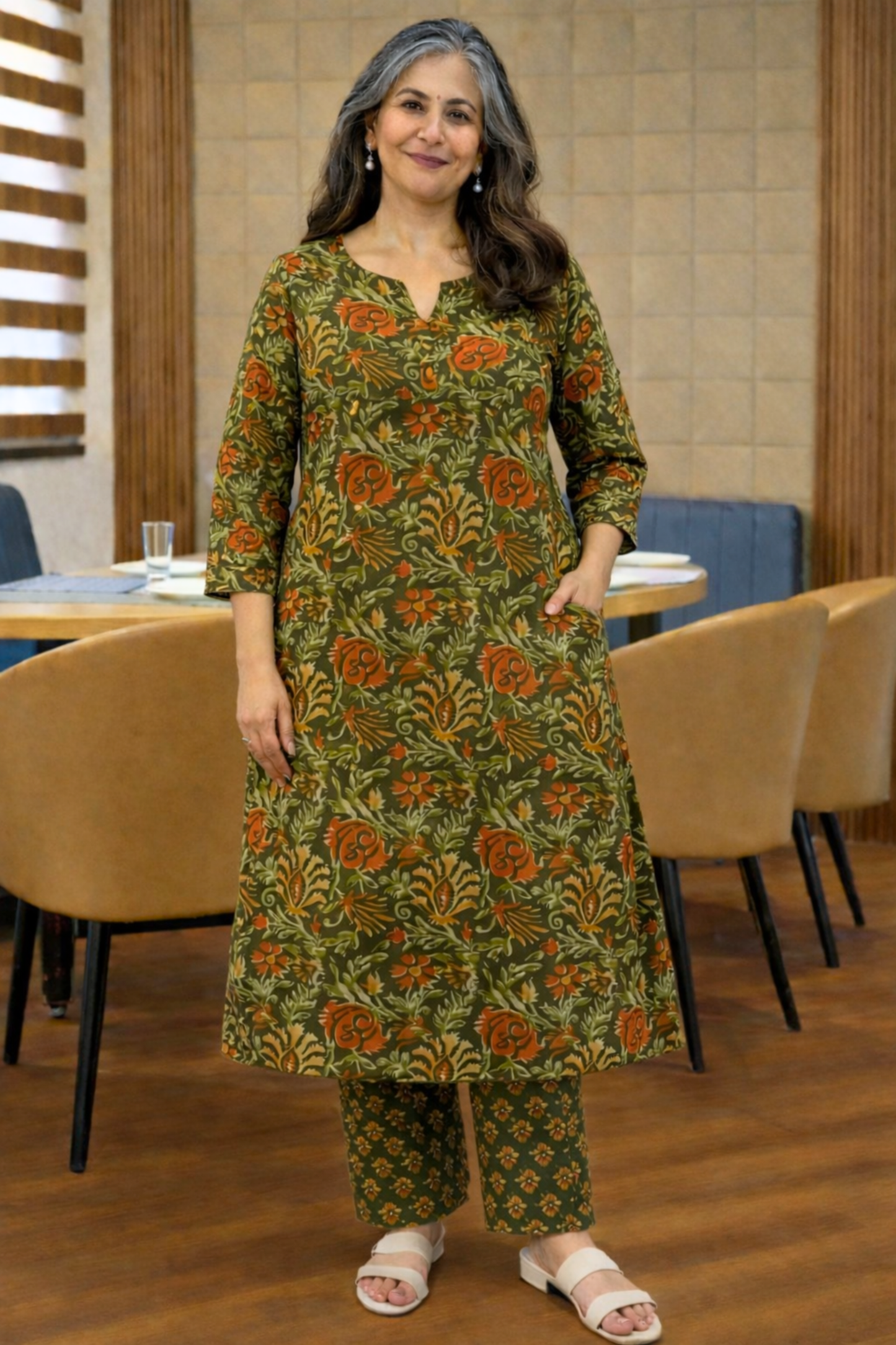 Henna Printed Kali Kurta With Cotton Pants