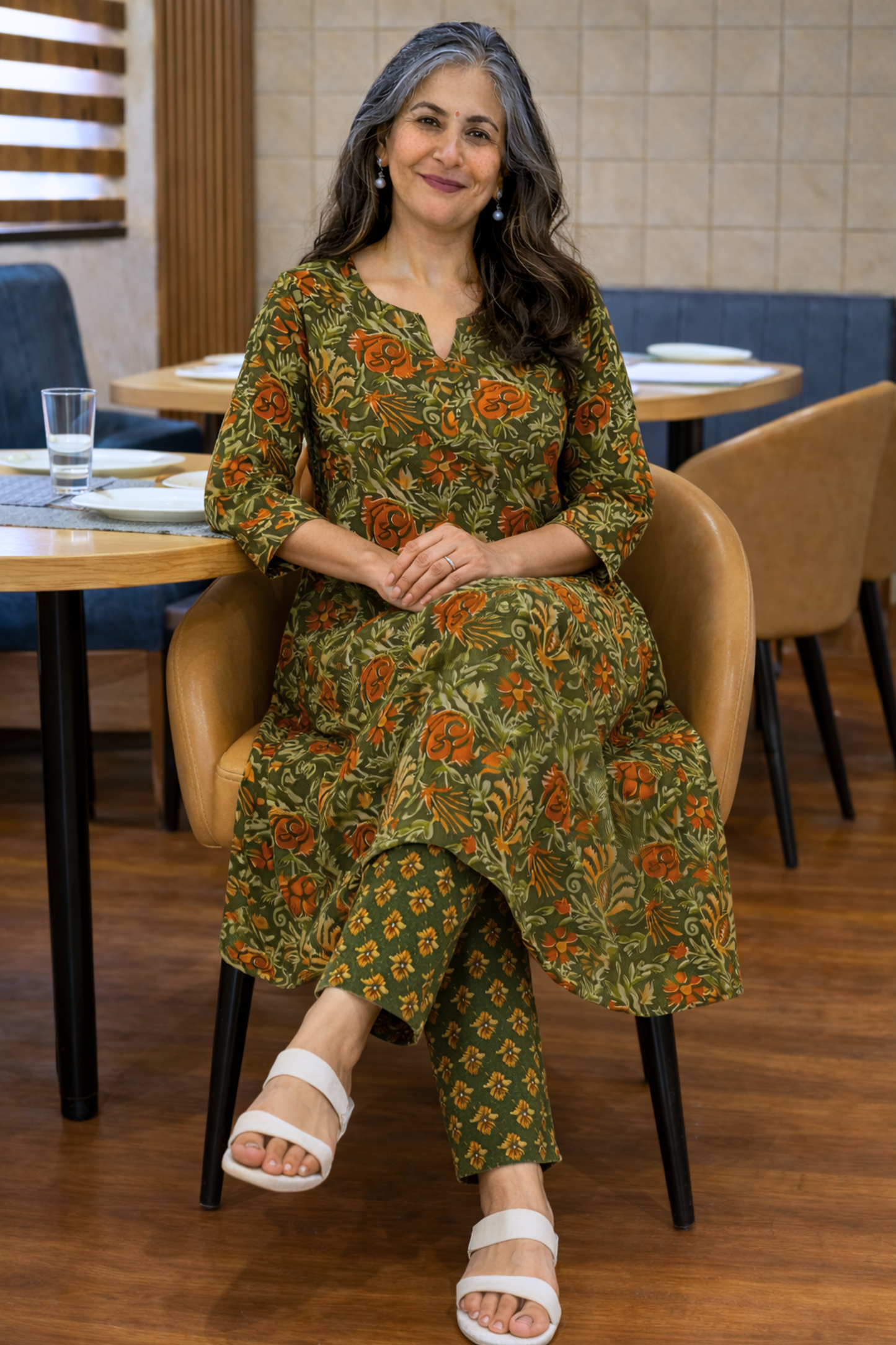 Henna Printed Kali Kurta With Cotton Pants