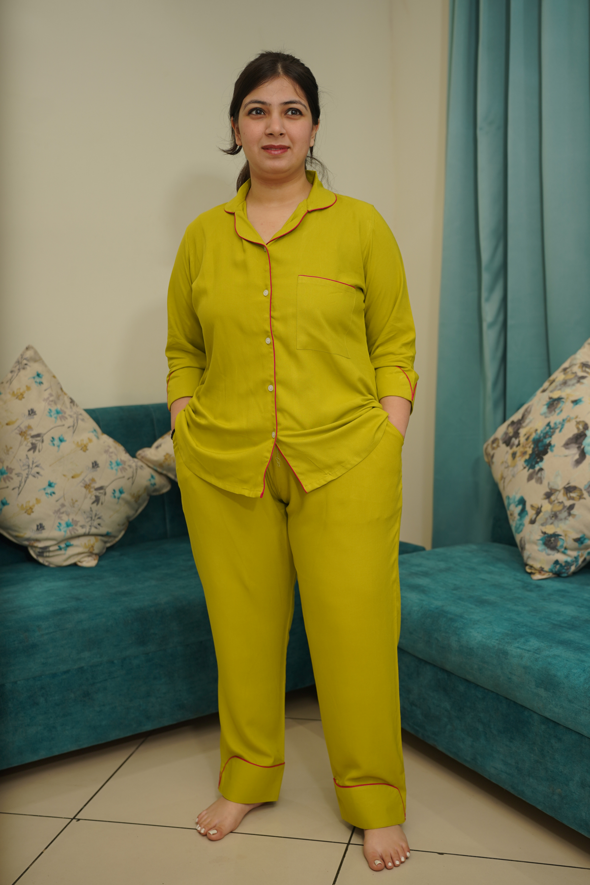 Buy Plus Size ​Olive Lemon Rayon Night Suit At Apella | Sizes XS to 10 XL | India | Free Delivery | Customized