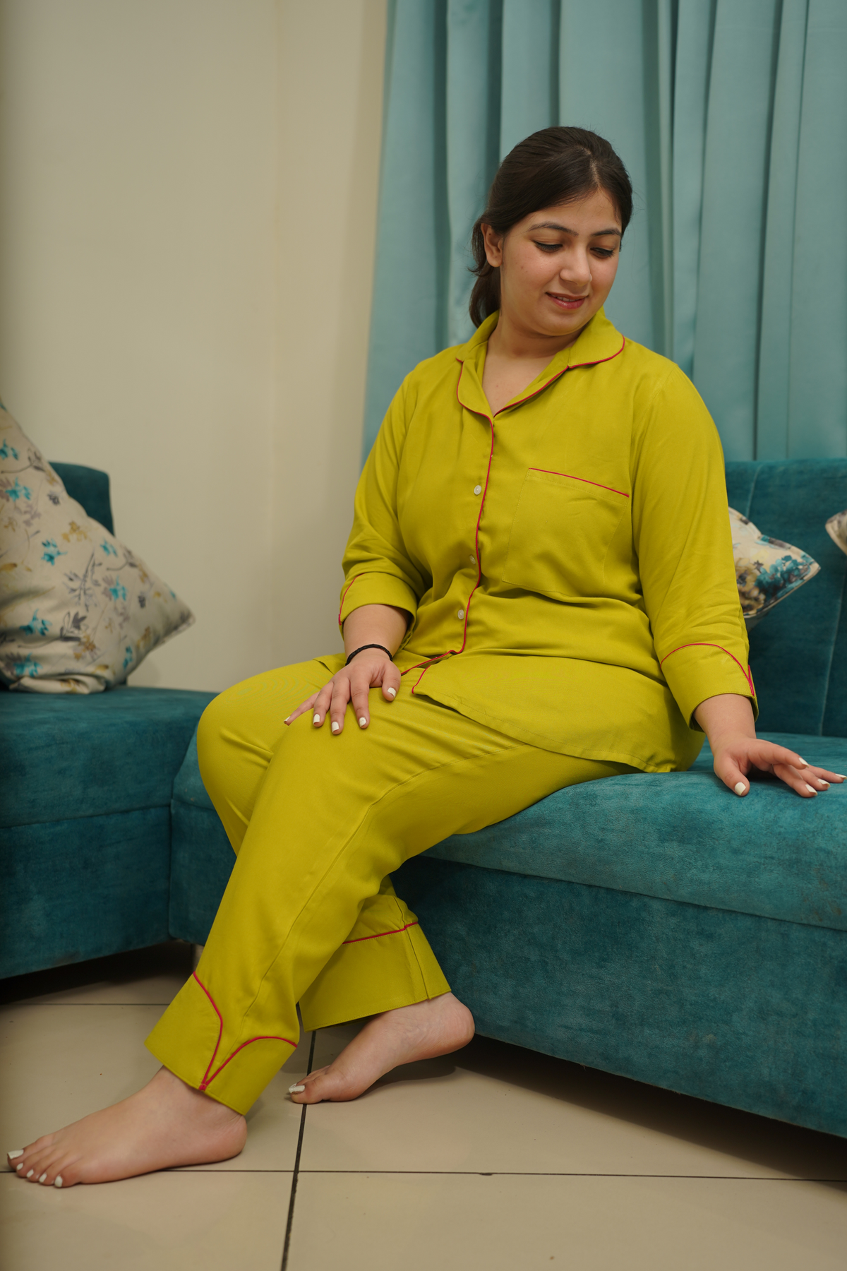 Buy Plus Size ​Olive Lemon Rayon Night Suit At Apella | Sizes XS to 10 XL | India | Free Delivery | Customized