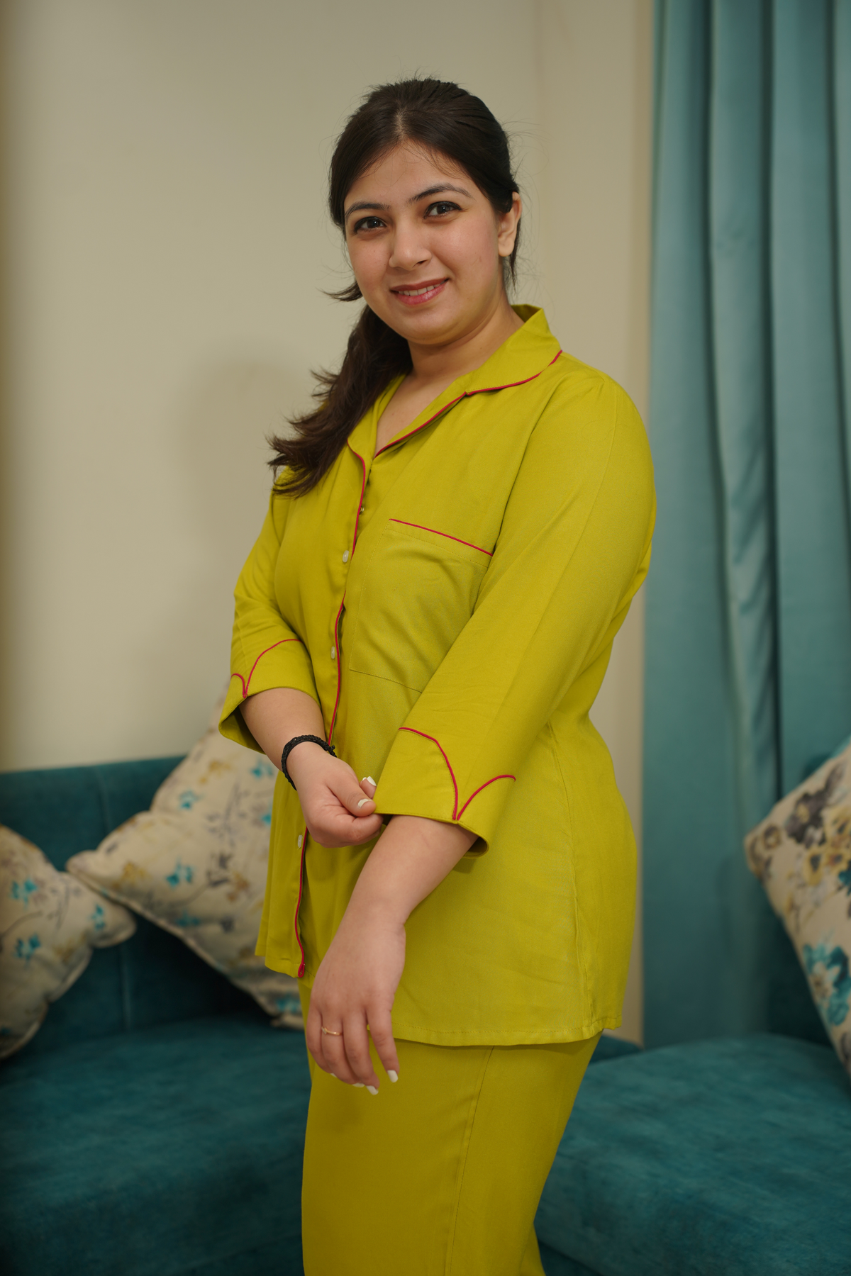 Buy Plus Size ​Olive Lemon Rayon Night Suit At Apella | Sizes XS to 10 XL | India | Free Delivery | Customized