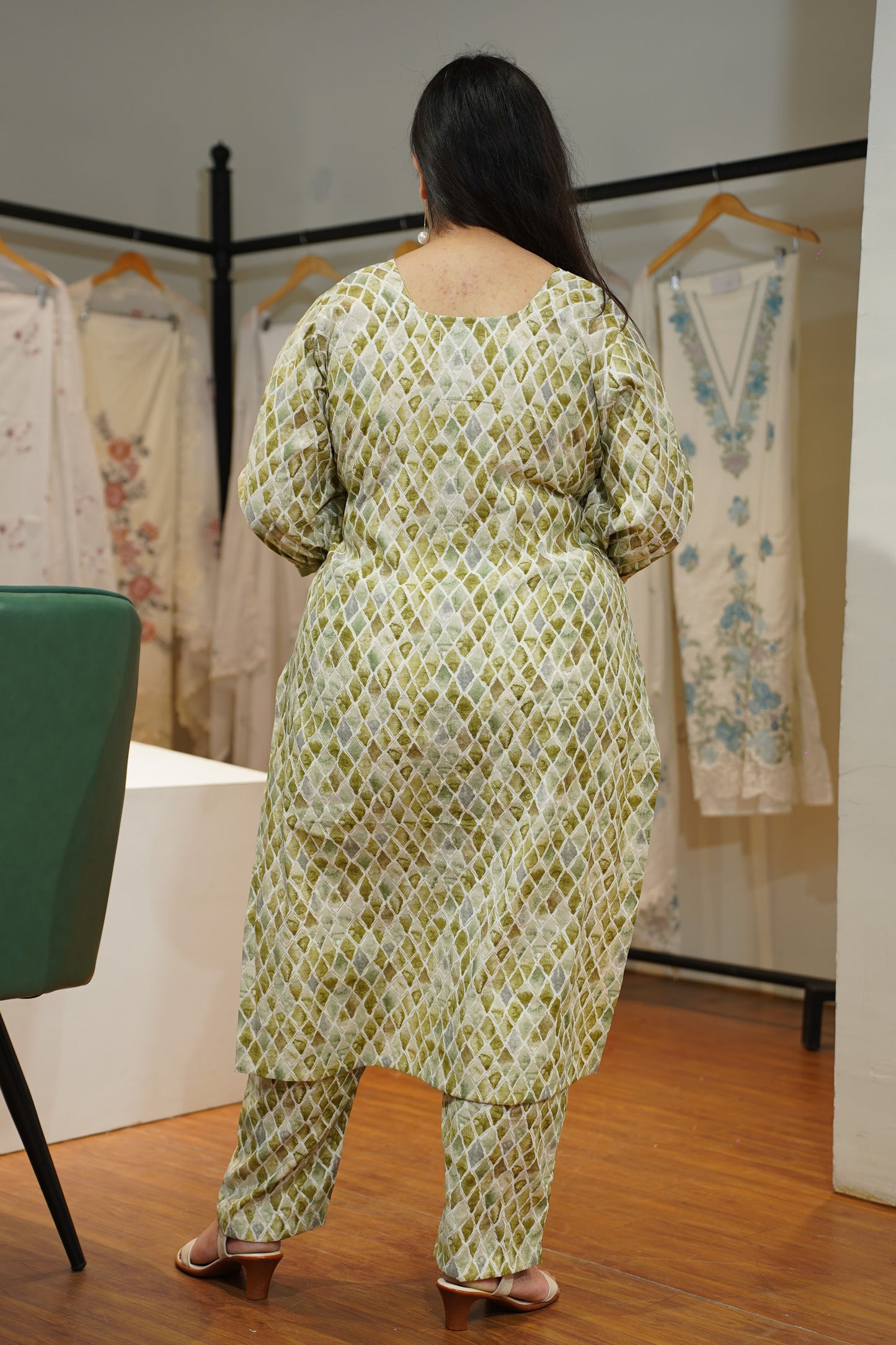 Olive Pearl & Pintuck Suit Set