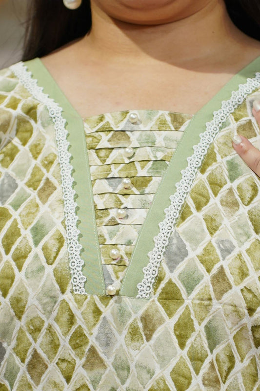 Olive Pearl & Pintuck Suit Set