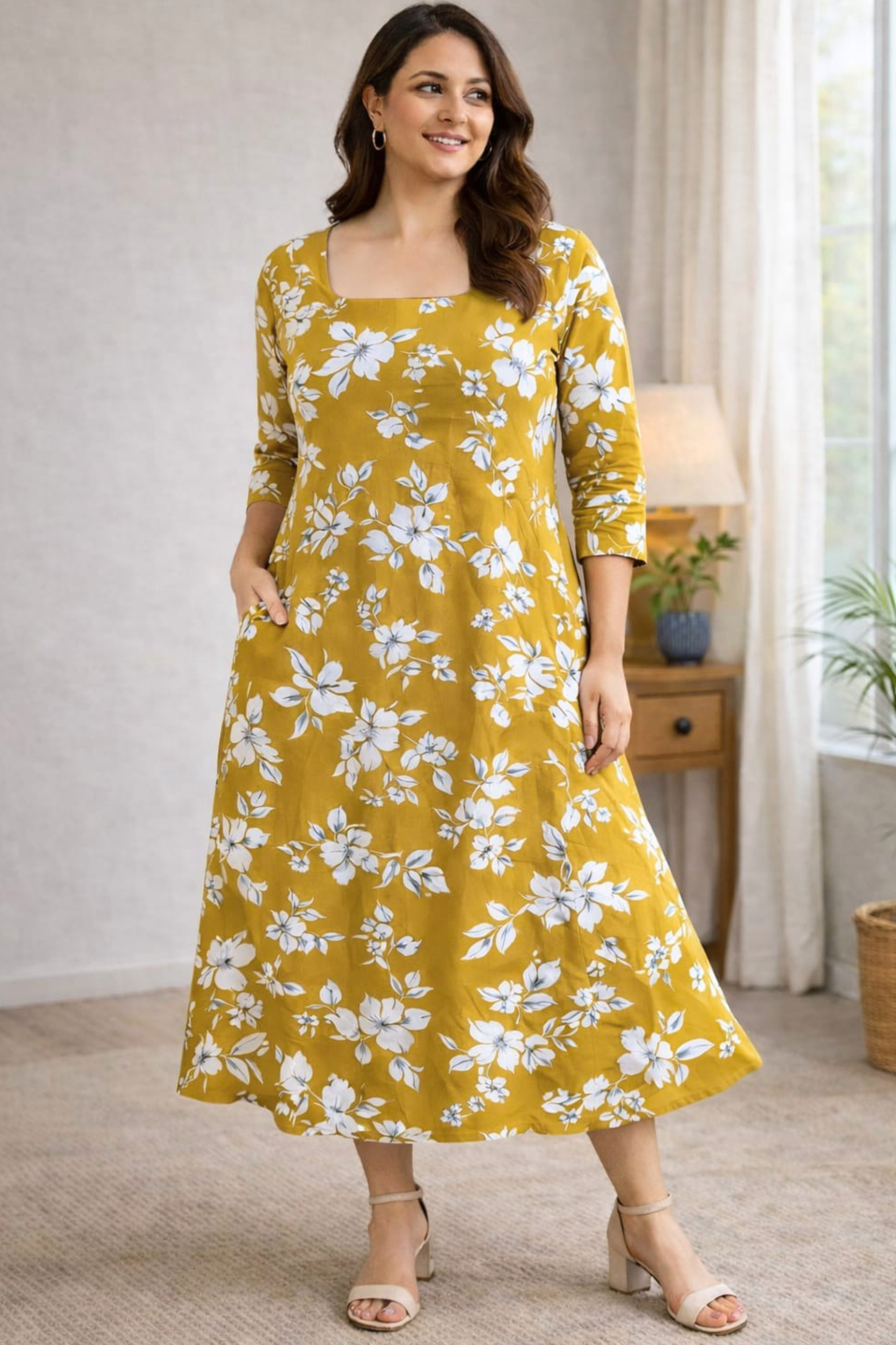 Sunlit Ochre Summer Dress With Pockets