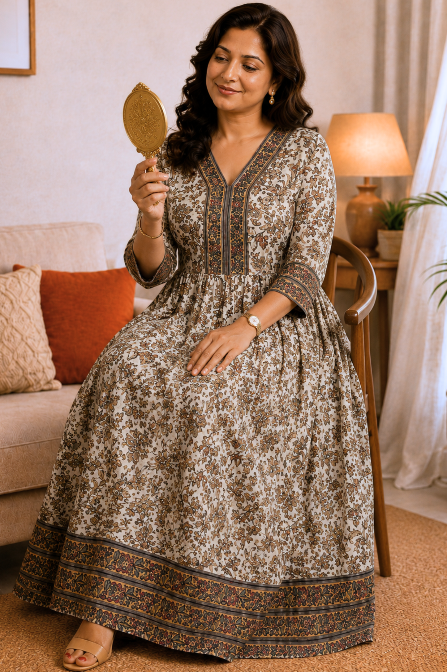 Muted Botanica Foiled Rayon Dress With Pockets