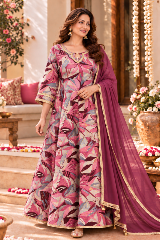 Onion Dazzle Foiled Anarkali Dress