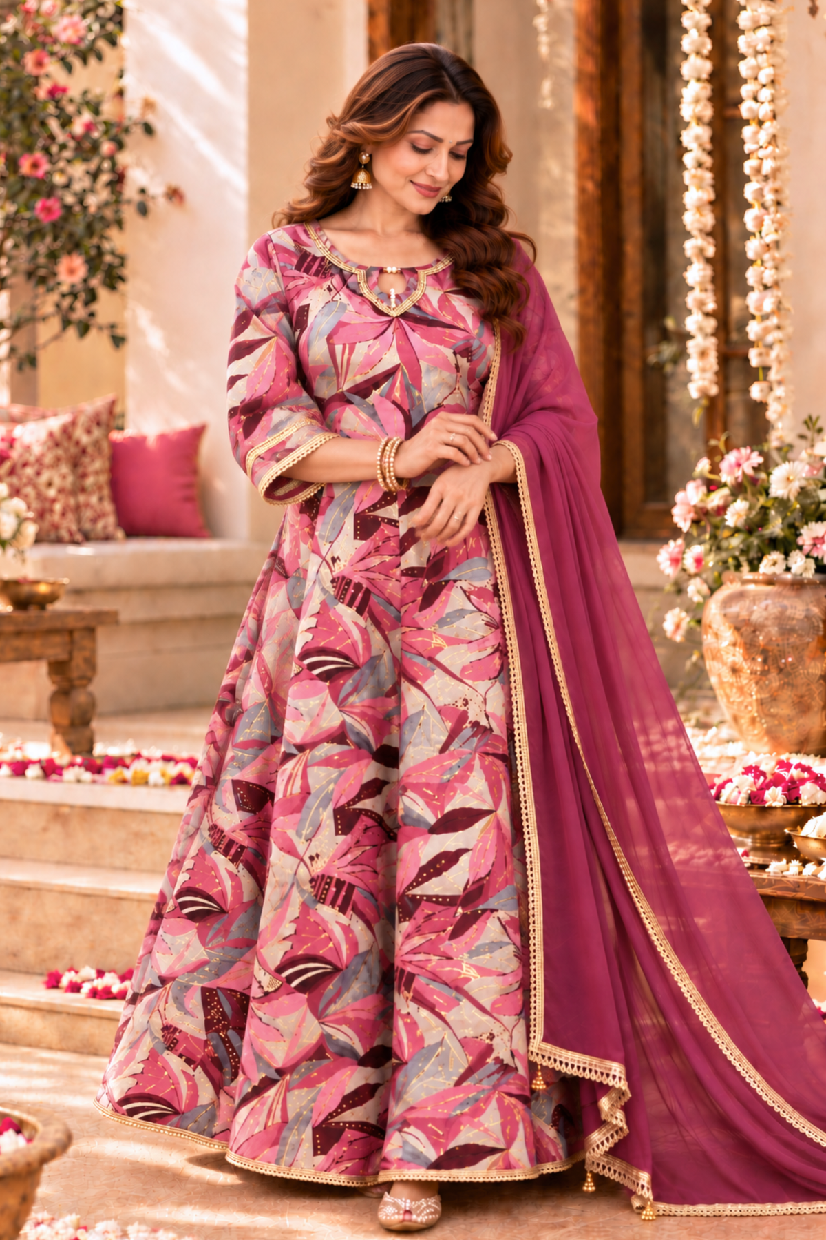 Onion Dazzle Foiled Anarkali Dress