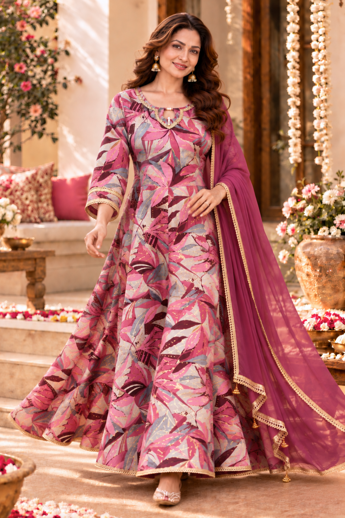 Onion Dazzle Foiled Anarkali Dress