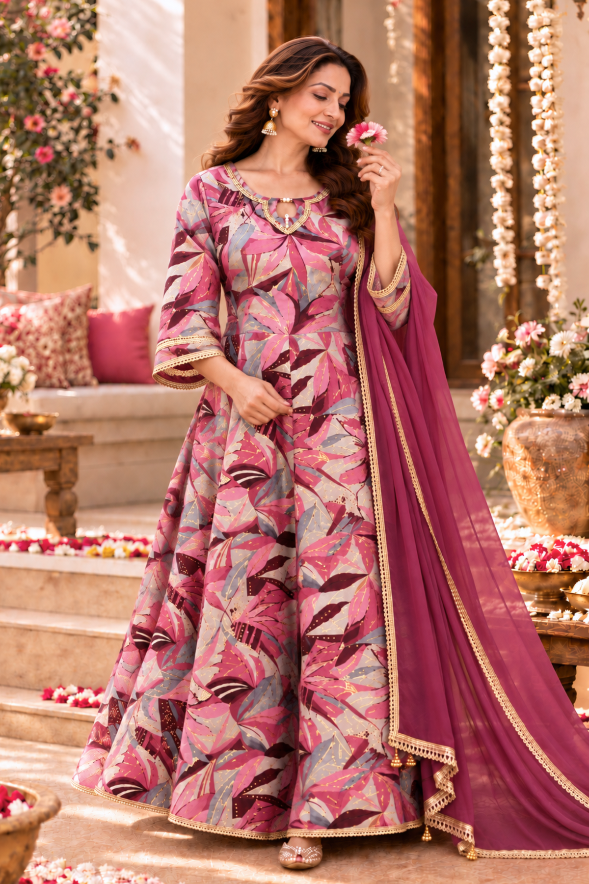 Onion Dazzle Foiled Anarkali Dress