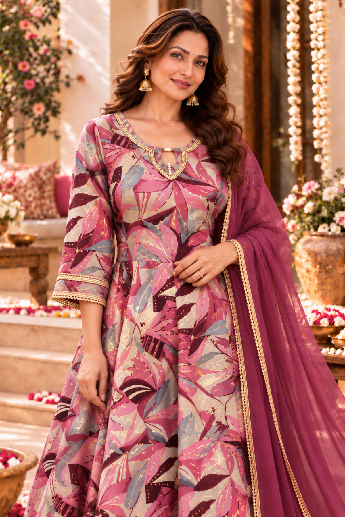 Onion Dazzle Foiled Anarkali Dress