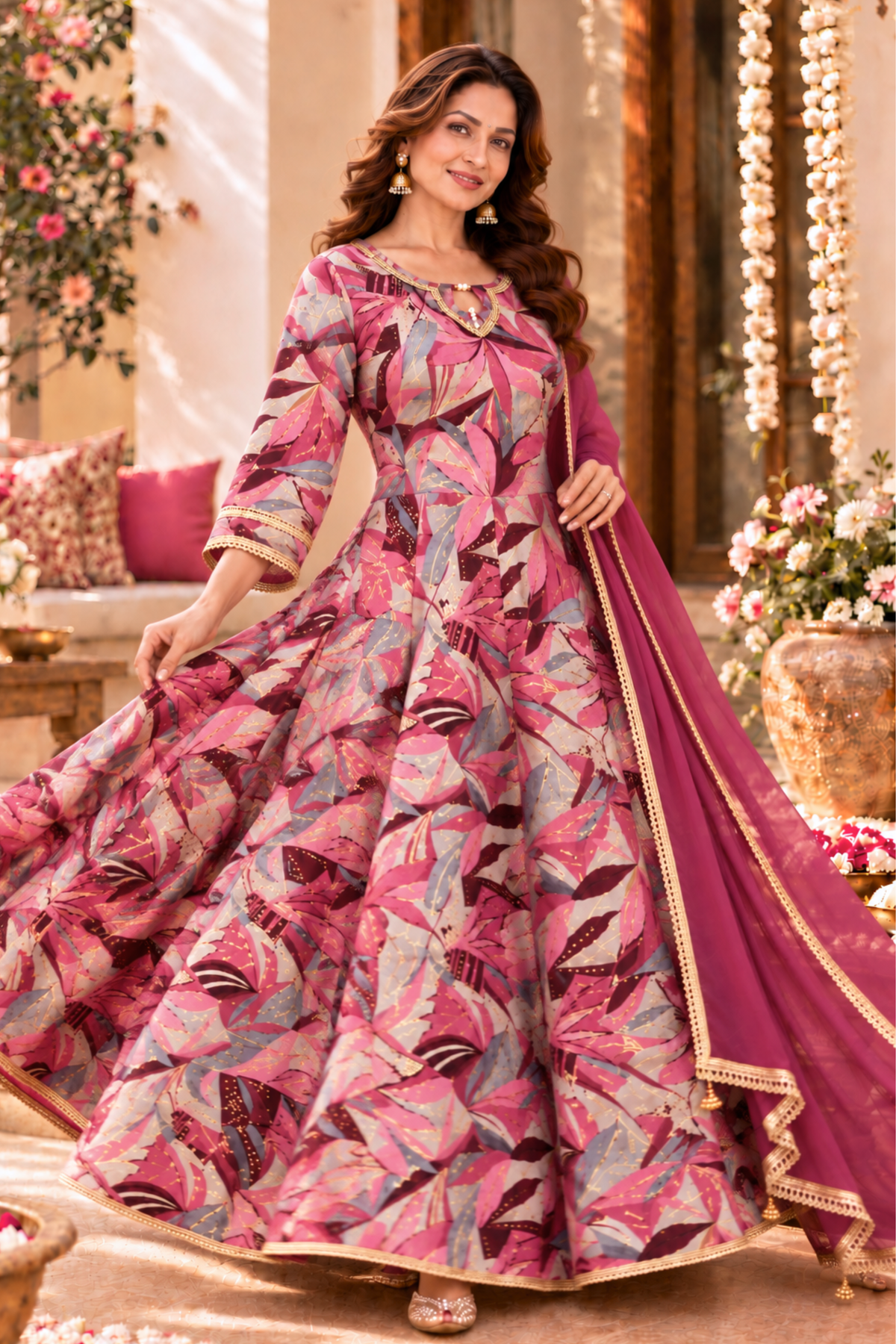 Onion Dazzle Foiled Anarkali Dress