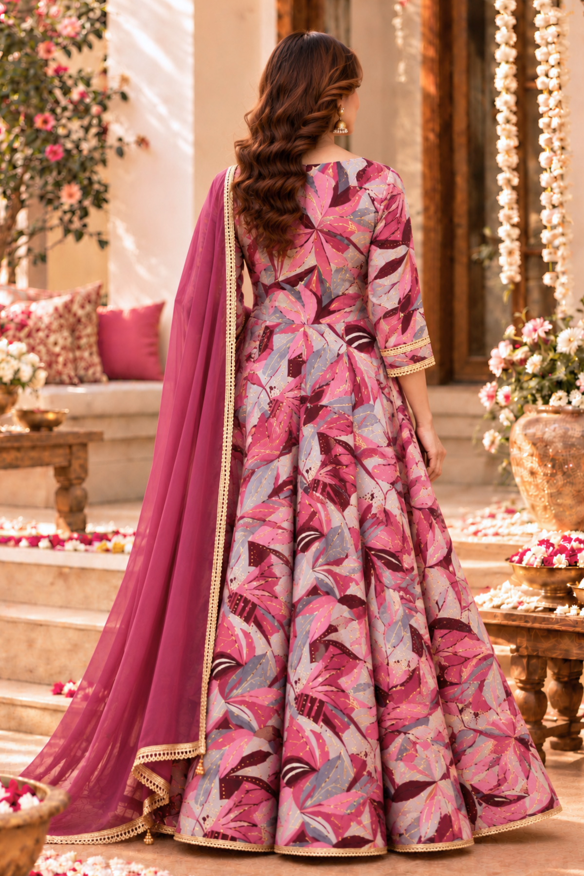 Onion Dazzle Foiled Anarkali Dress