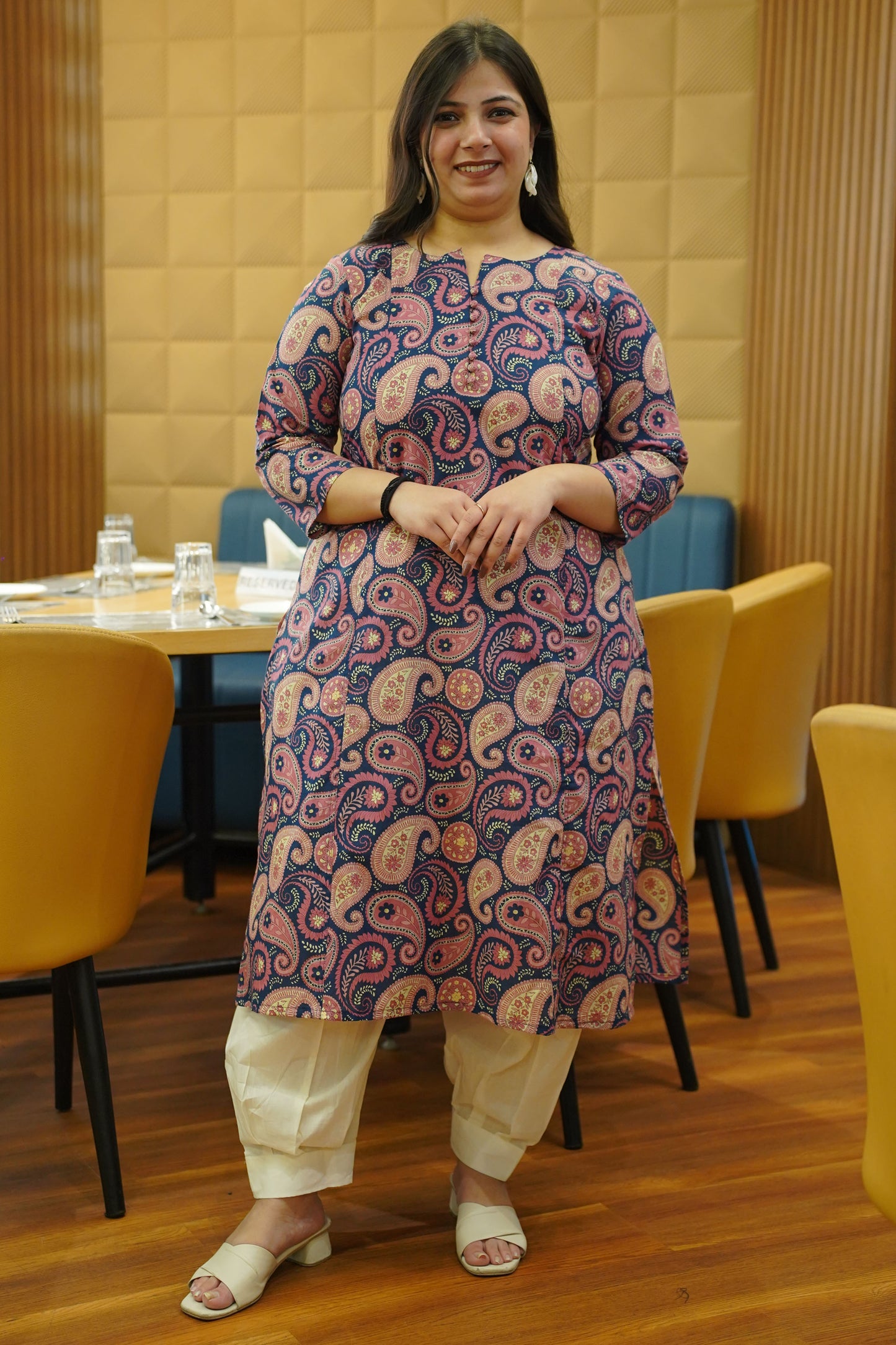 Onion Marine Block Cotton Kali Kurta