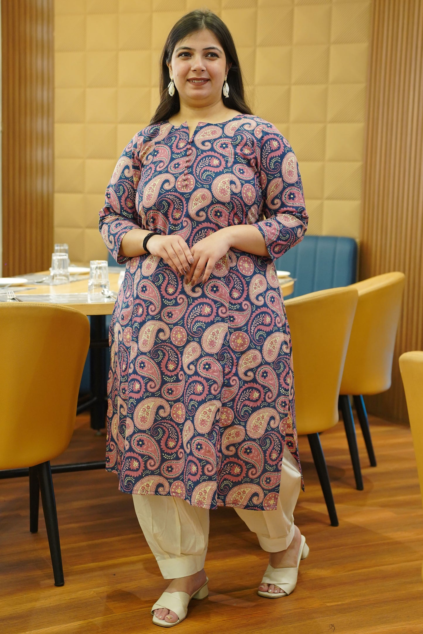 Onion Marine Block Cotton Kali Kurta