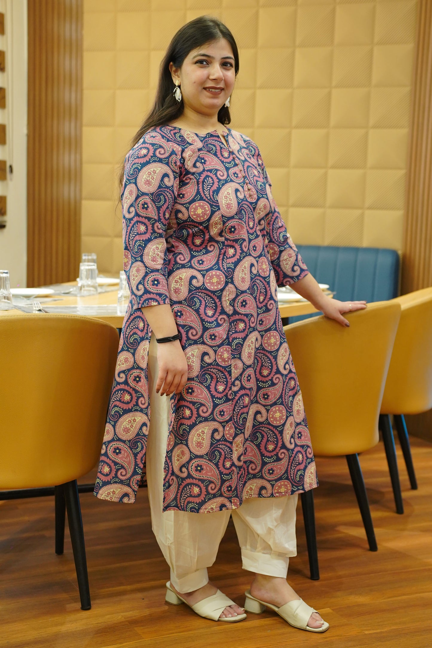 Onion Marine Block Cotton Kali Kurta