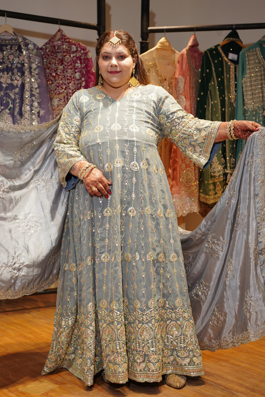 Opaline Mirage Embroidered Dress With Dupatta