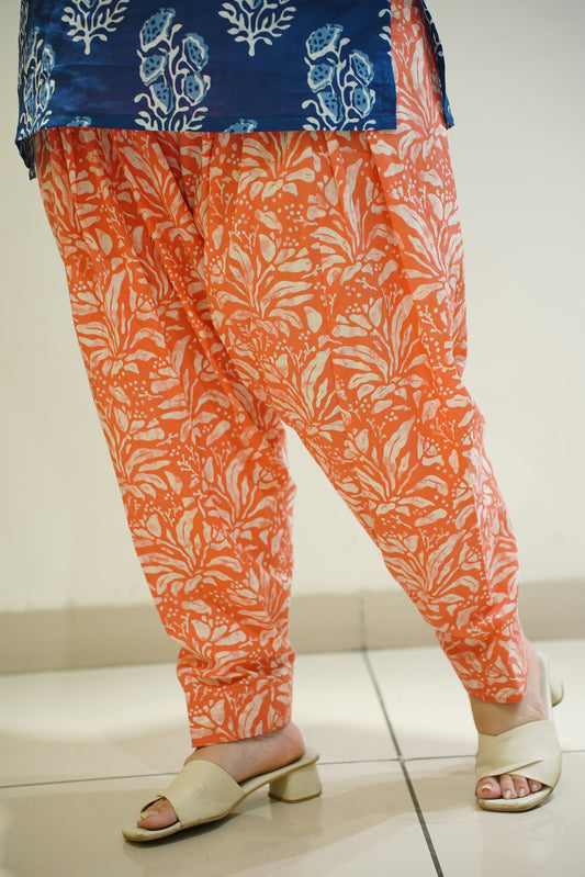 Orange Block Printed Cotton Salwar