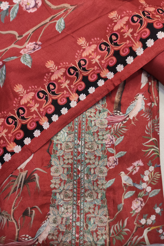 Rust Songbird Muslin Dress Material