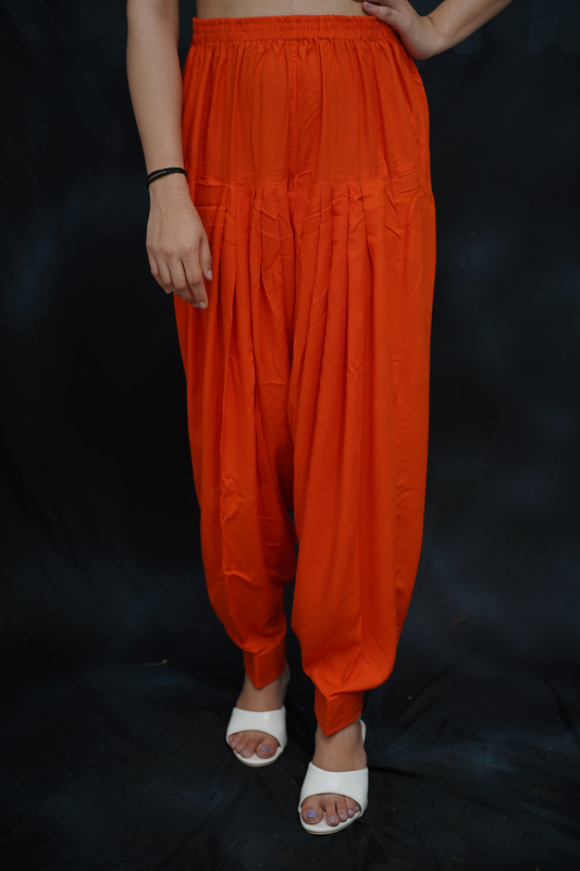 Orange Pleated Rayon Salwar