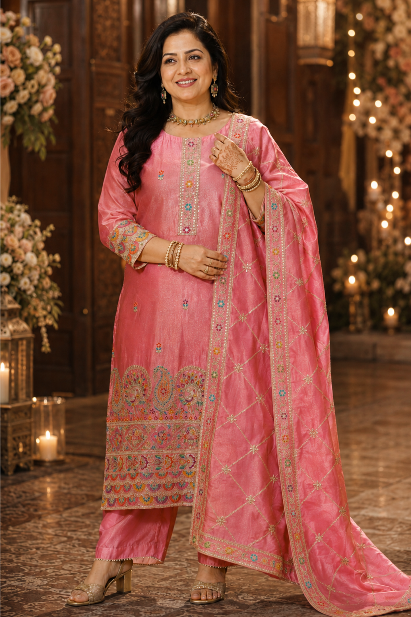 Rivya Tissue Shimmer Suit with Zari Embroidery (Copy)