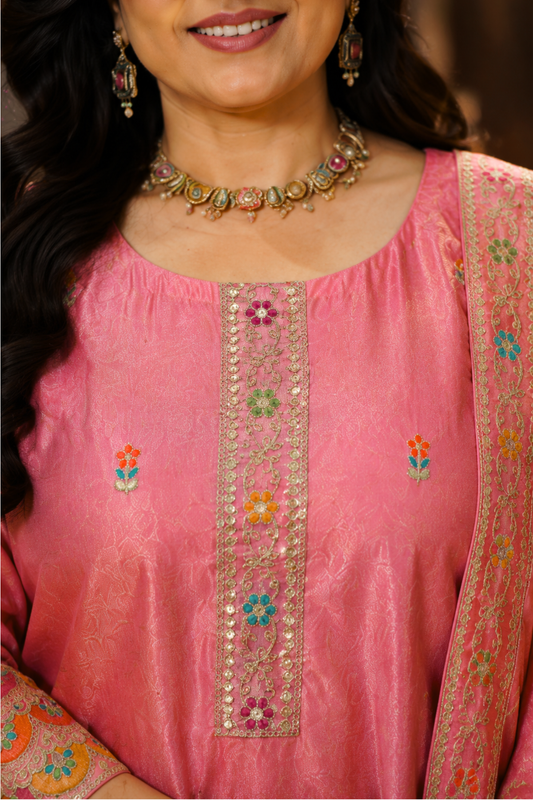 Rivya Tissue Shimmer Suit with Zari Embroidery (Copy)
