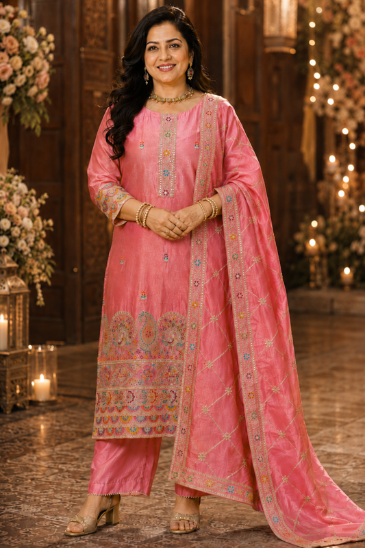 Rivya Tissue Shimmer Suit with Zari Embroidery (Copy)