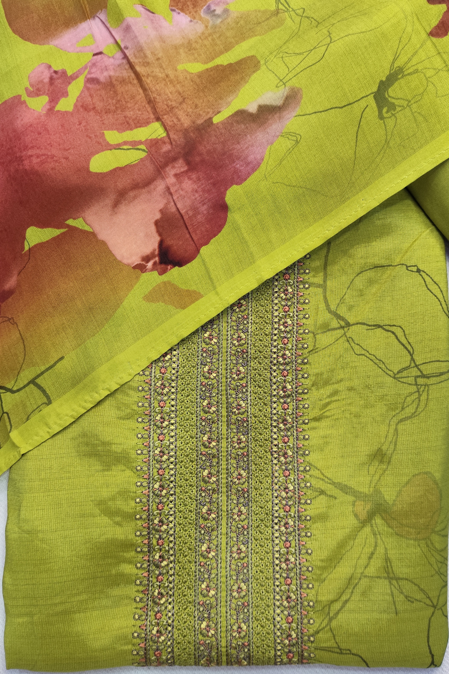 Parrot Floral Muslin Suit with Thread Work