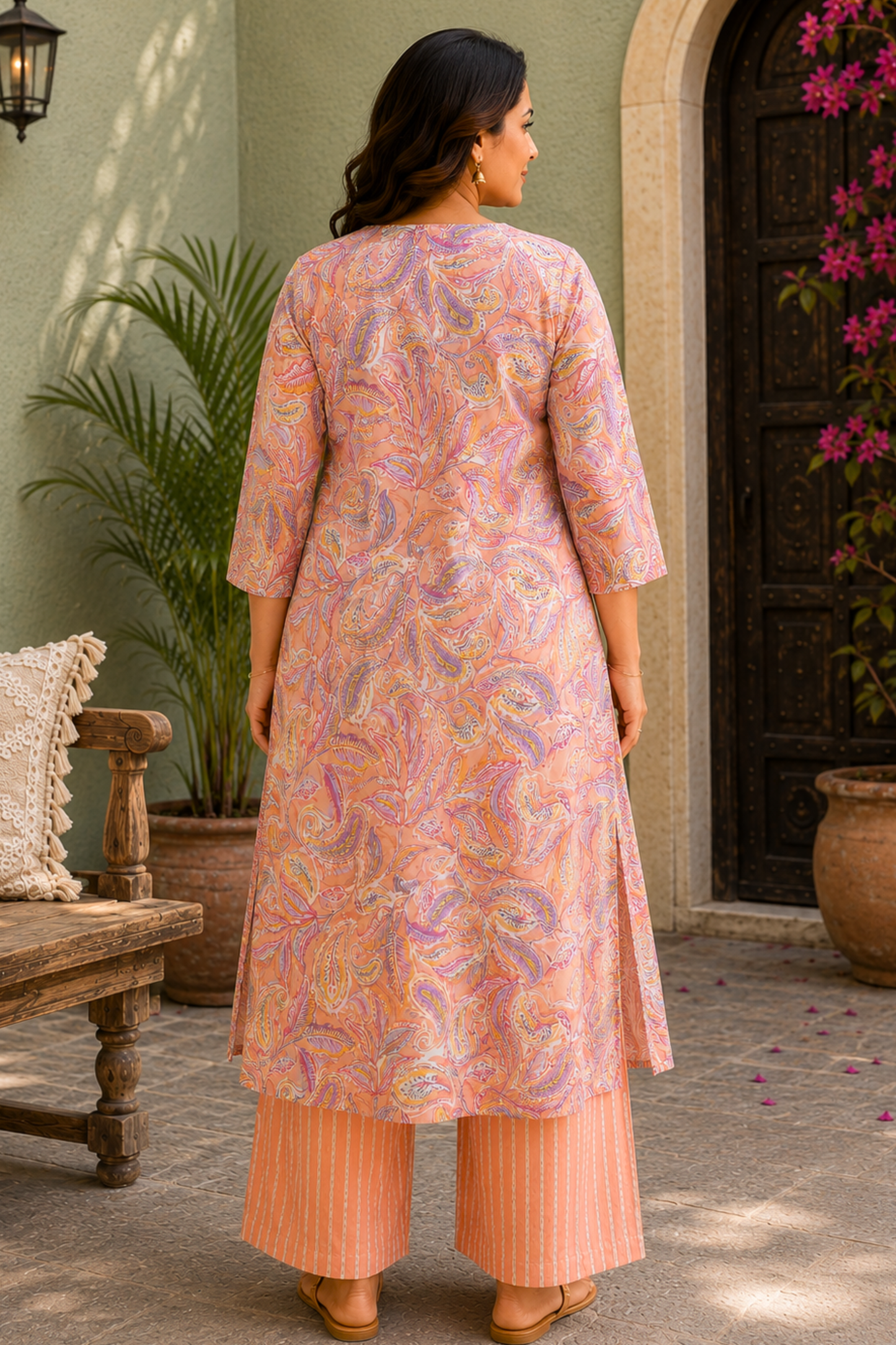 Peach Reverie A-line Kurta With Flared Pants