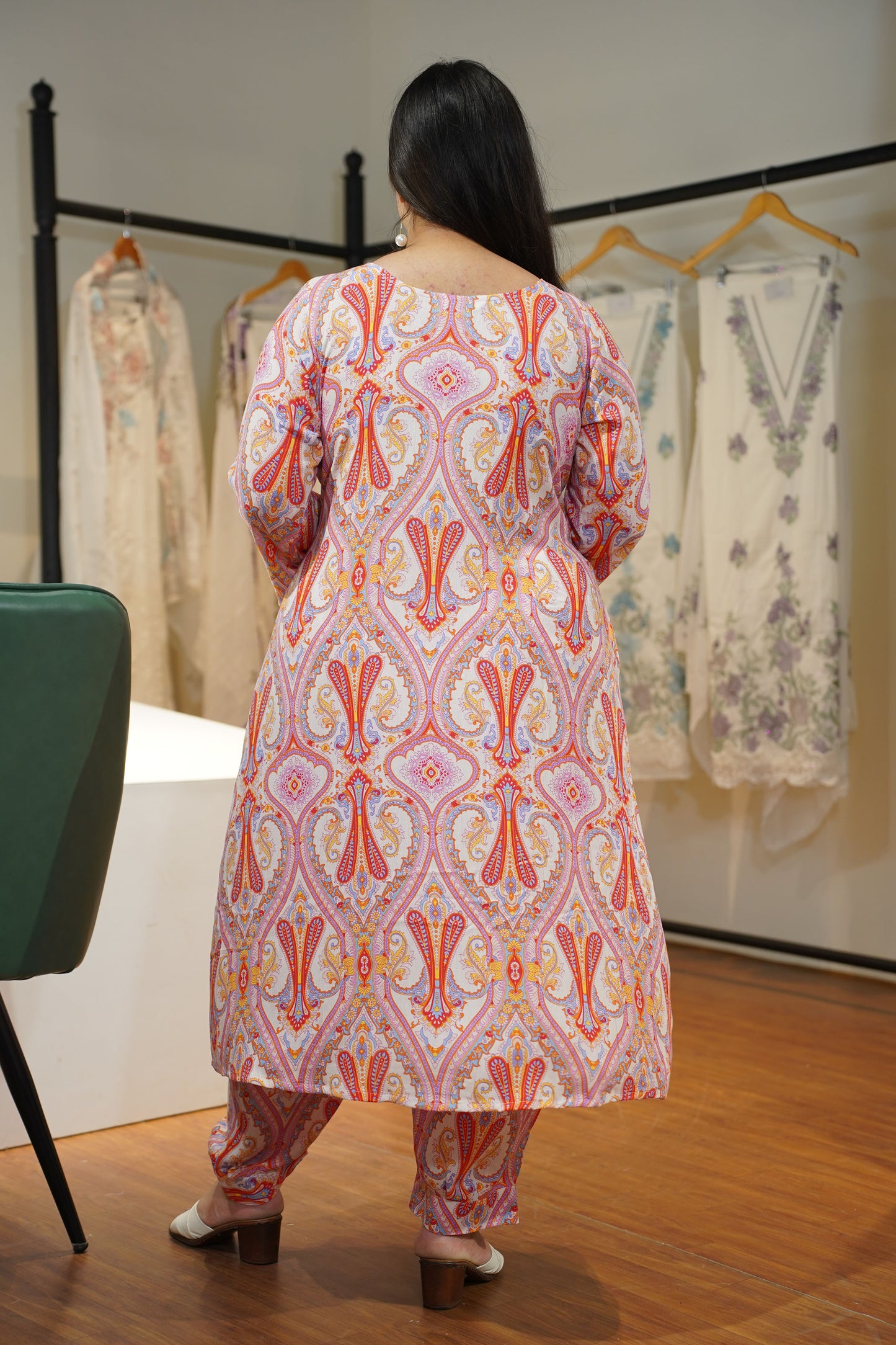 Peach Pintuck A-Line Afghani Suit