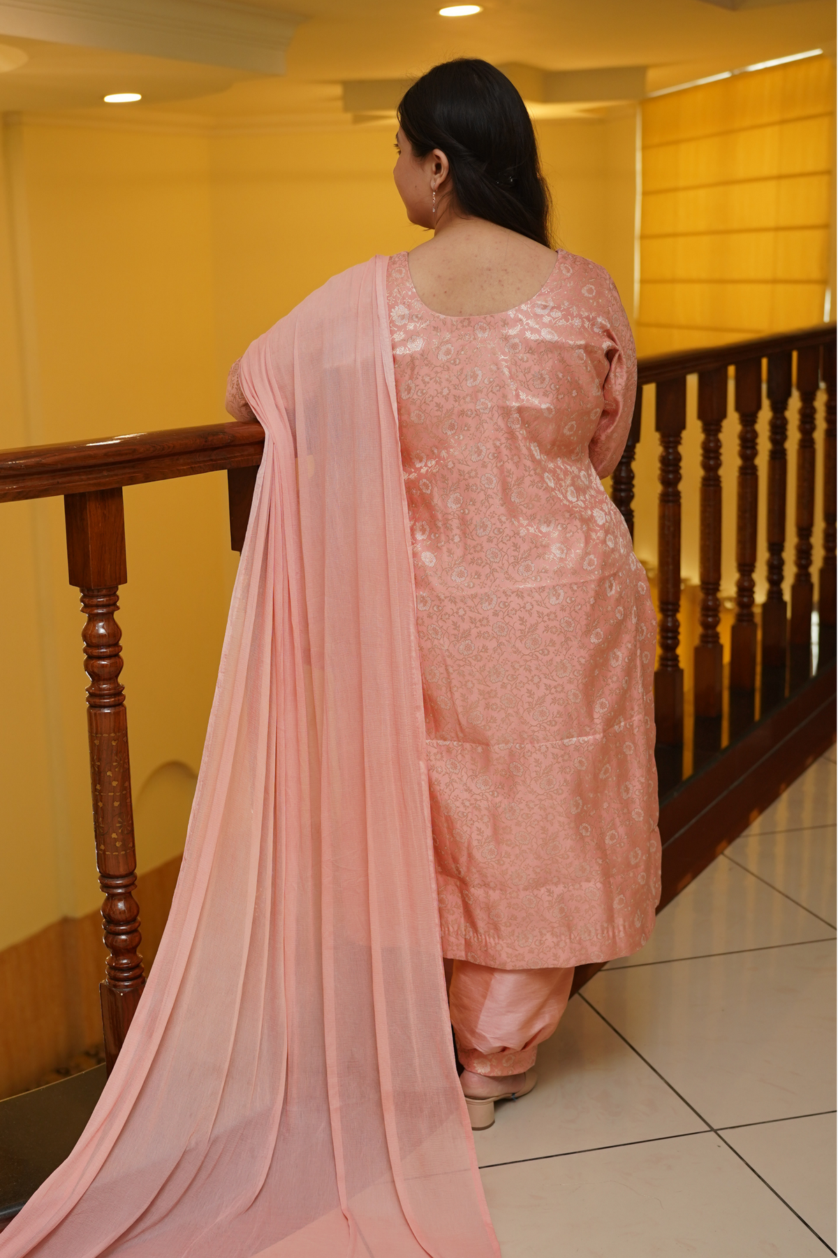 Peach Luster Brocade Afghani Set