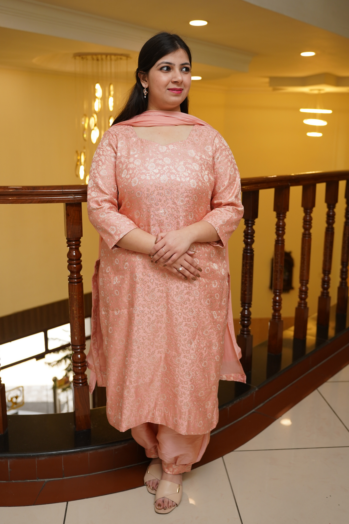 Peach Luster Brocade Afghani Set