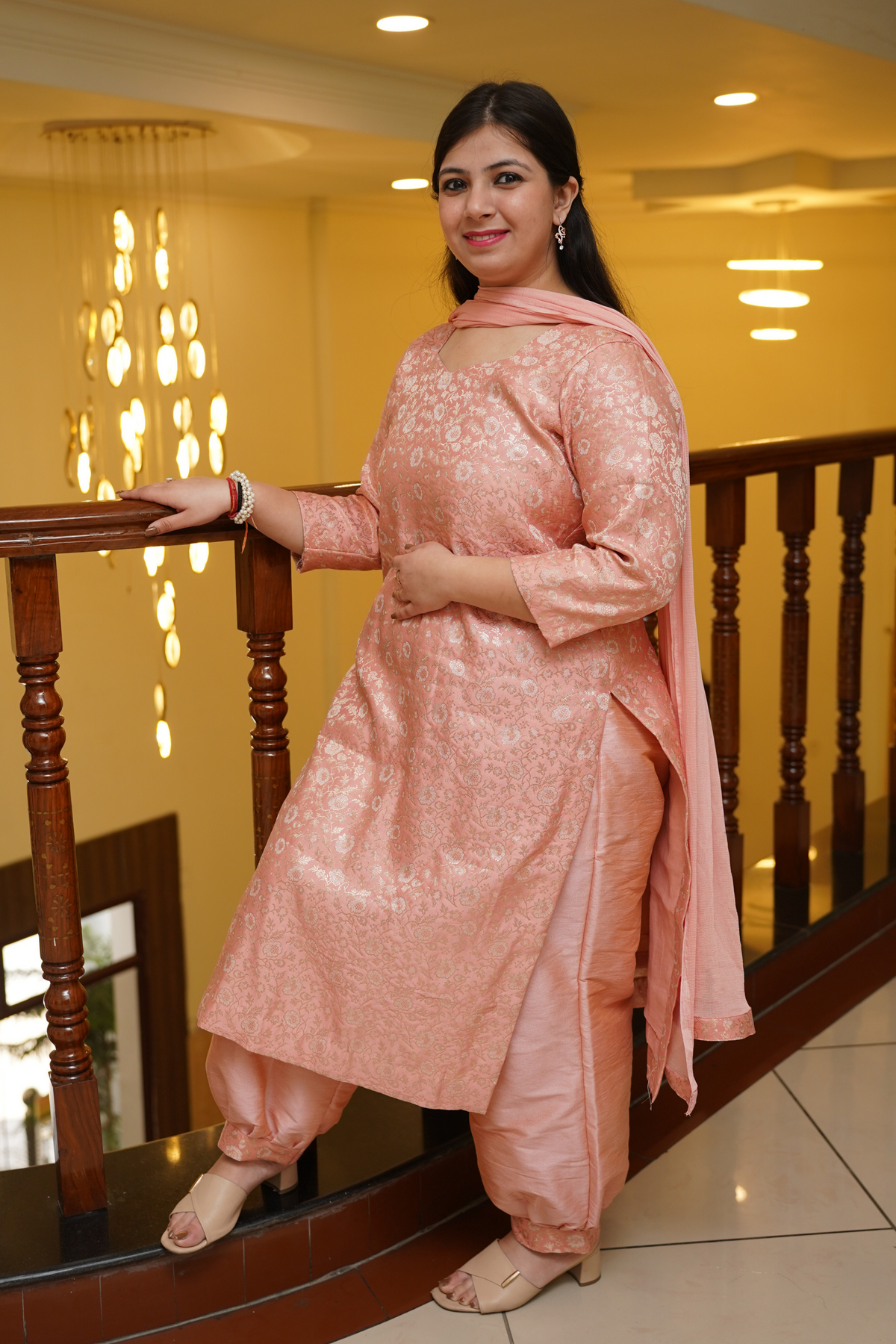 Peach Luster Brocade Afghani Set