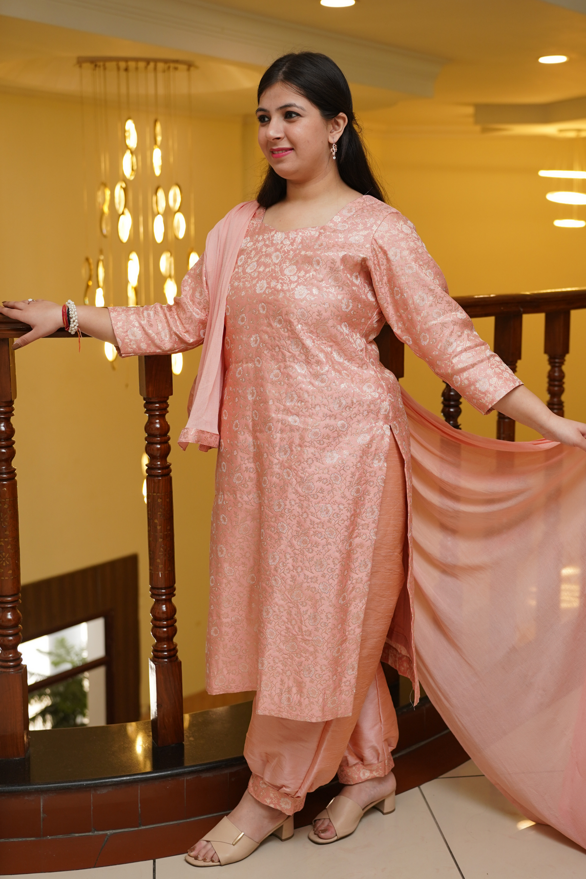 Peach Luster Brocade Afghani Set