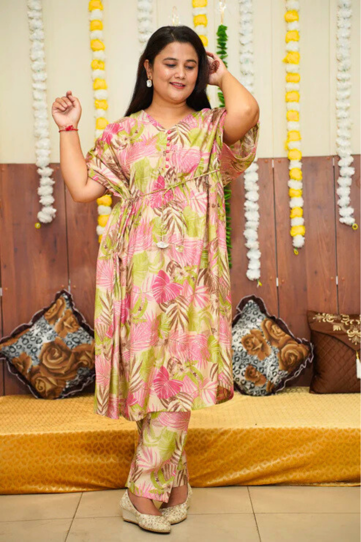 Peachy Foliage Modal Kurta Set