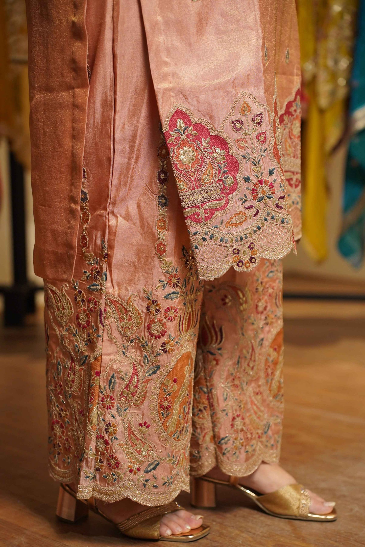 Rehaya Tissue Shimmer Embroidered Sharara Suit