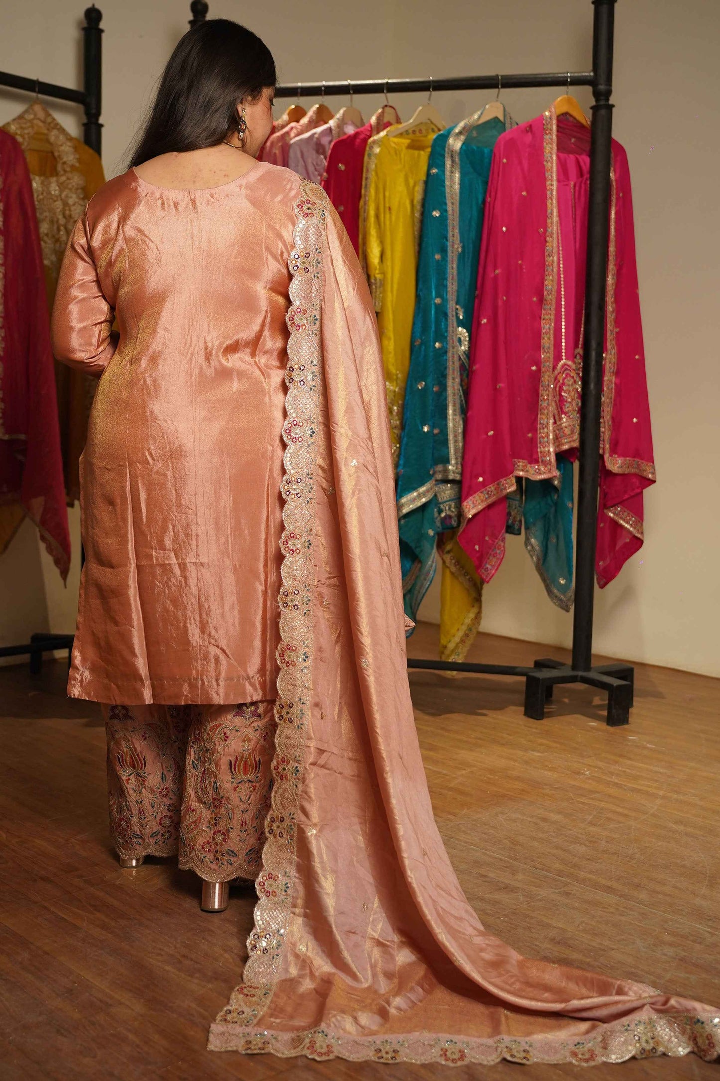 Rehaya Tissue Shimmer Embroidered Sharara Suit