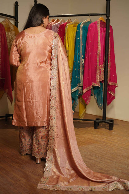 Rehaya Tissue Shimmer Embroidered Sharara Suit