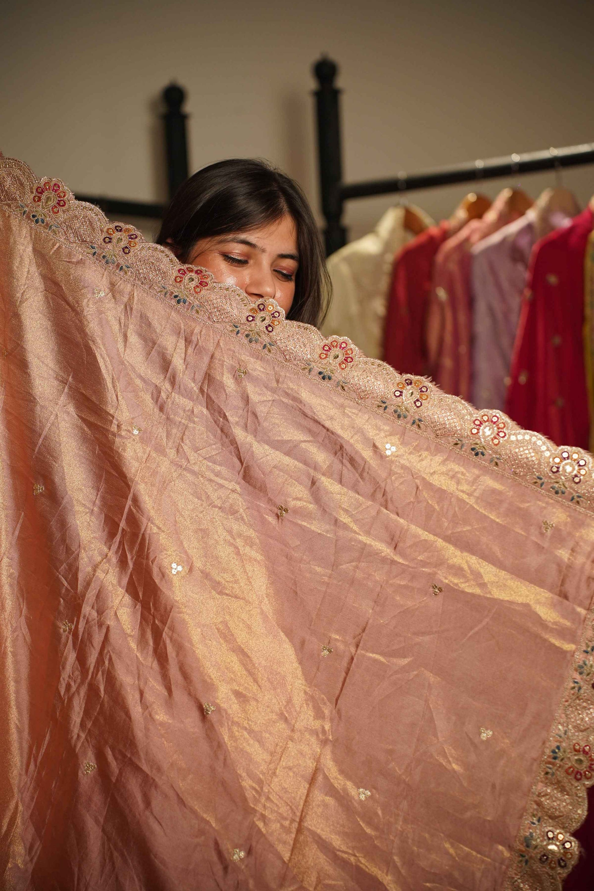 Rehaya Tissue Shimmer Embroidered Sharara Suit