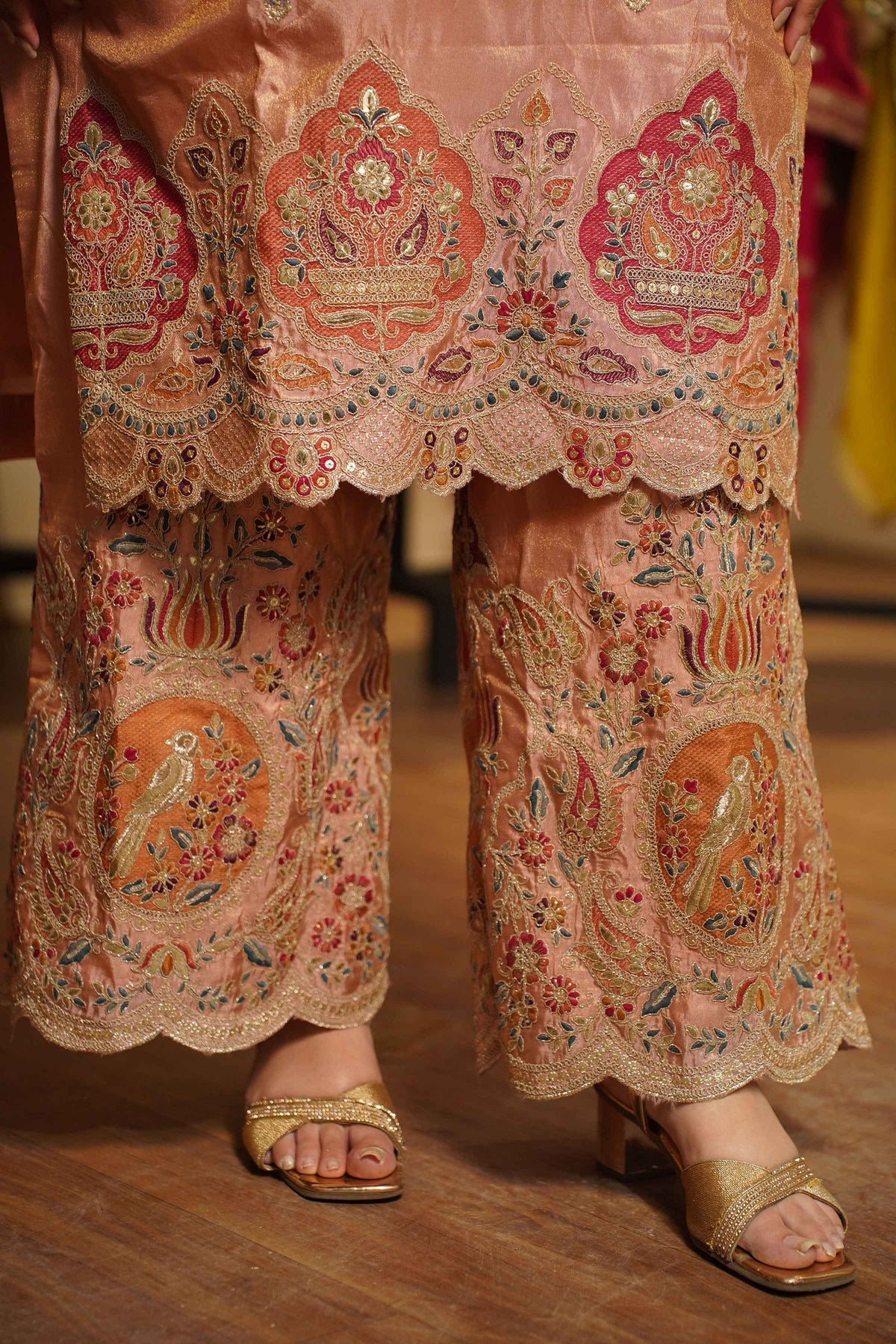 Rehaya Tissue Shimmer Embroidered Sharara Suit