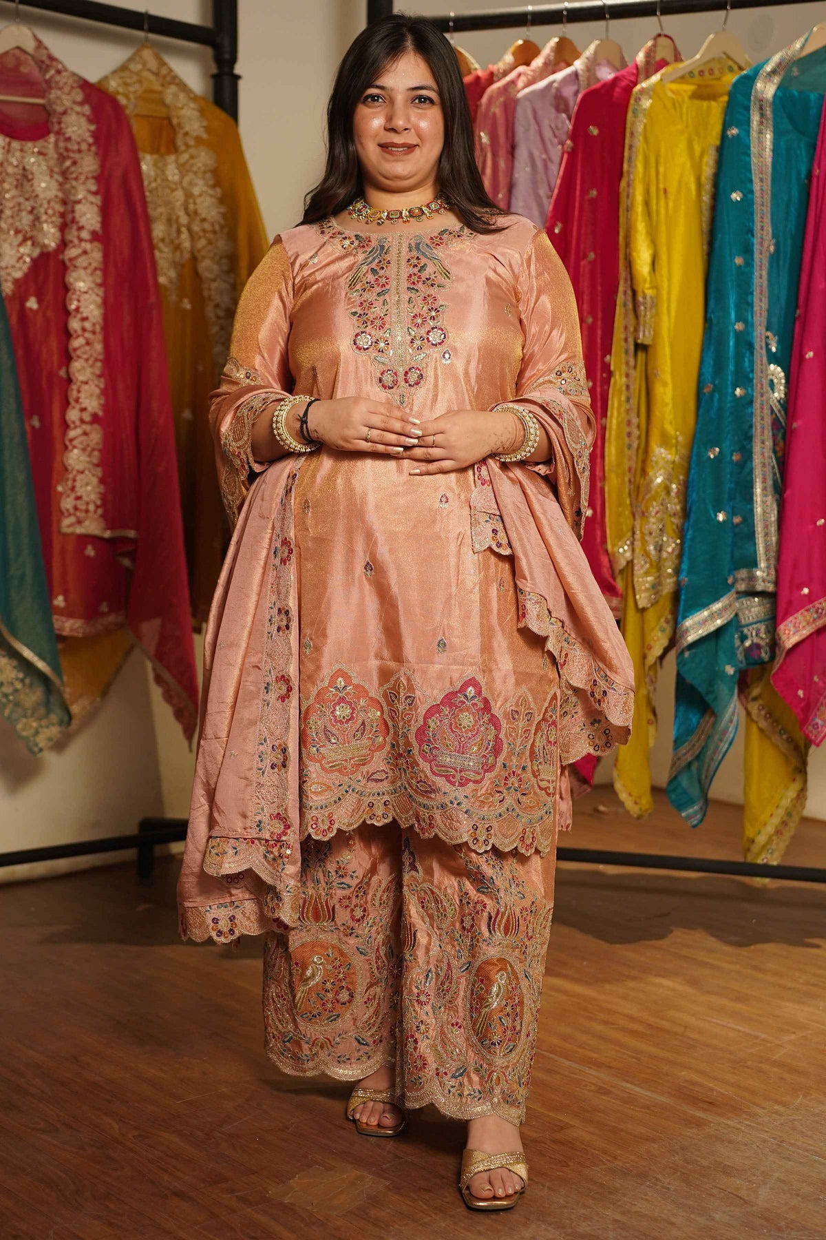 Rehaya Tissue Shimmer Embroidered Sharara Suit