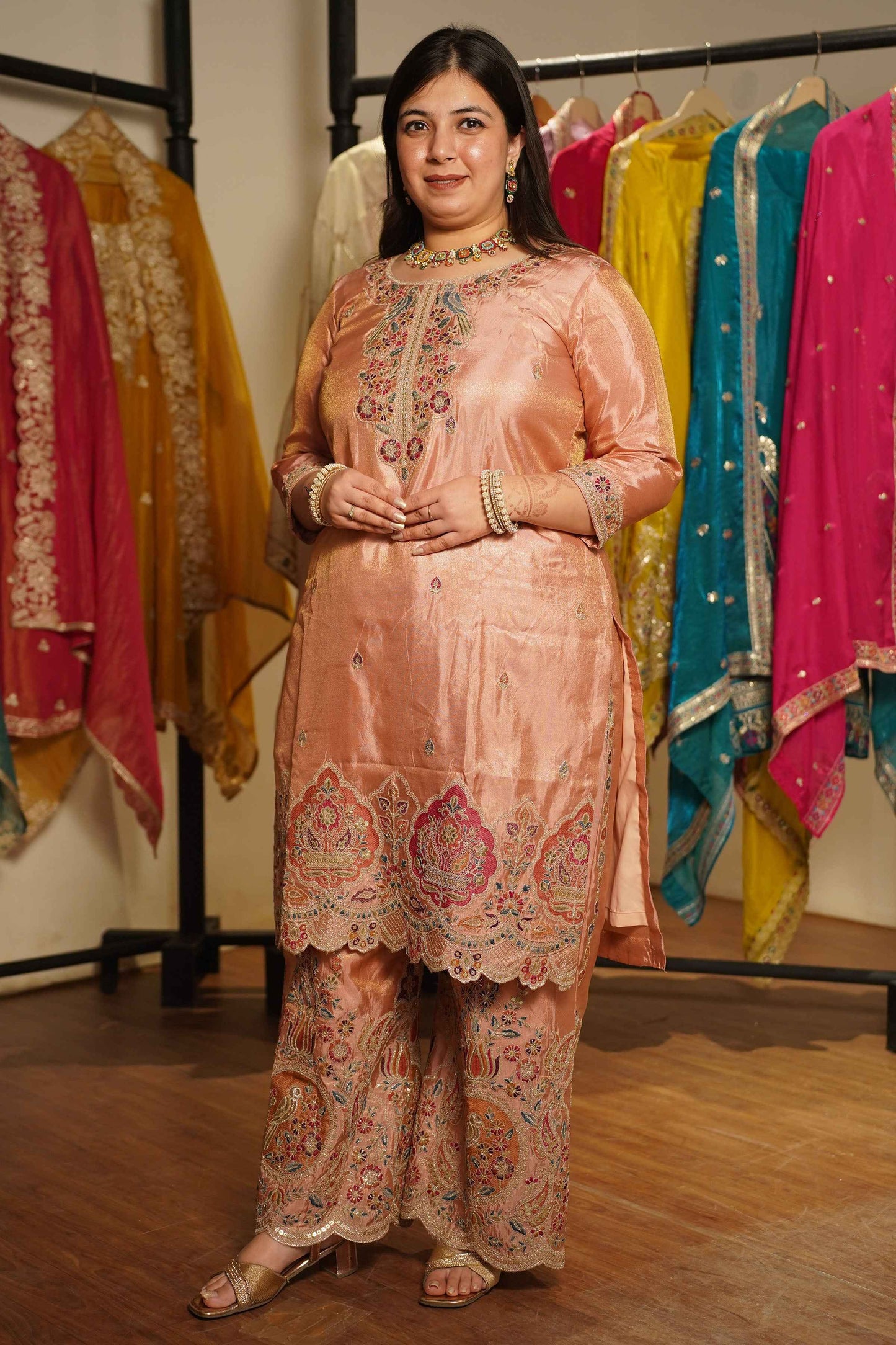 Rehaya Tissue Shimmer Embroidered Sharara Suit