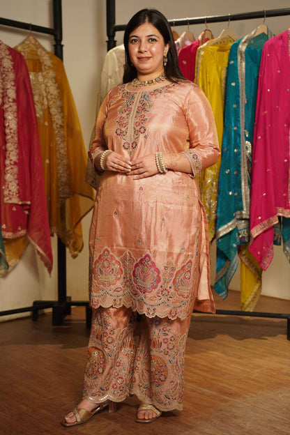 Rehaya Tissue Shimmer Embroidered Sharara Suit