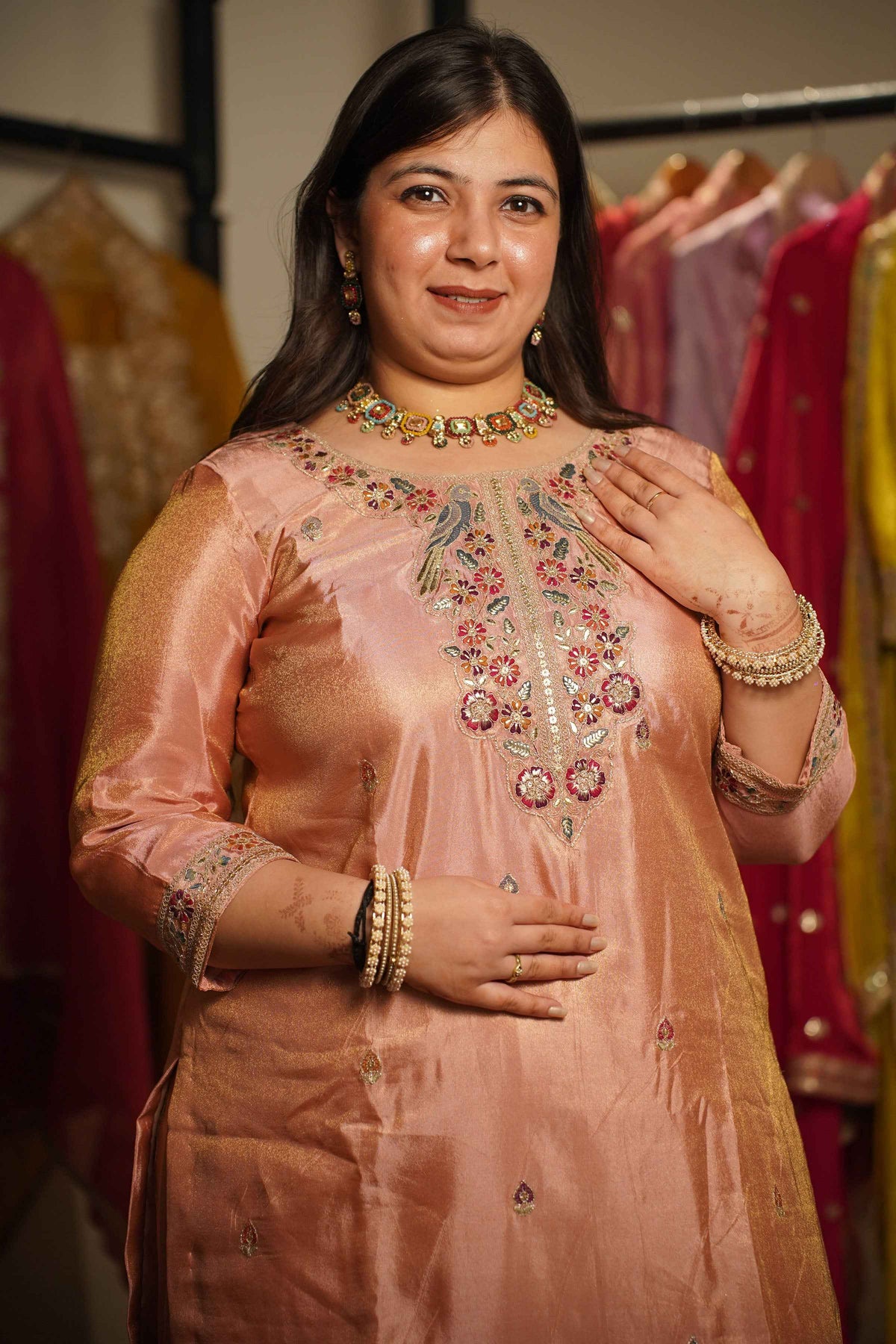 Rehaya Tissue Shimmer Embroidered Sharara Suit