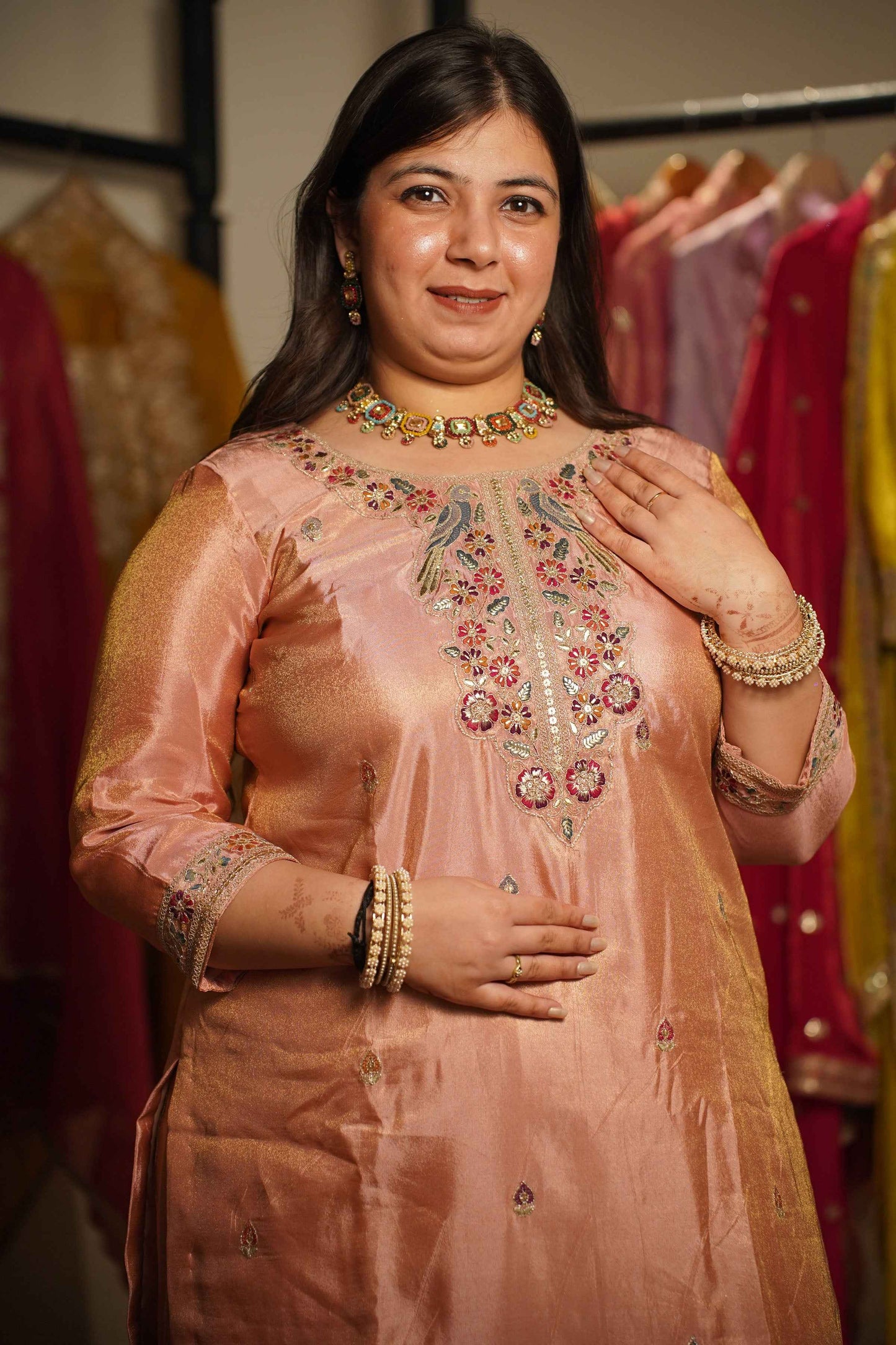 Rehaya Tissue Shimmer Embroidered Sharara Suit