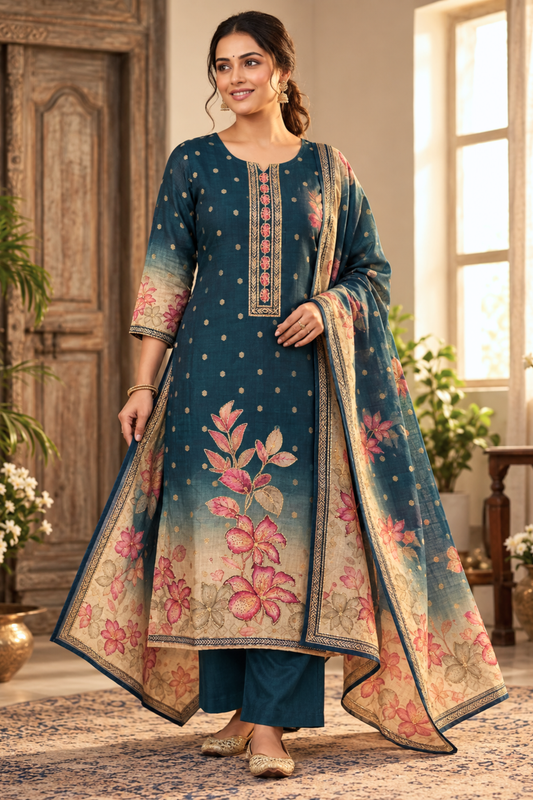 Peacock Patisa Fancy Suit With Aari Work