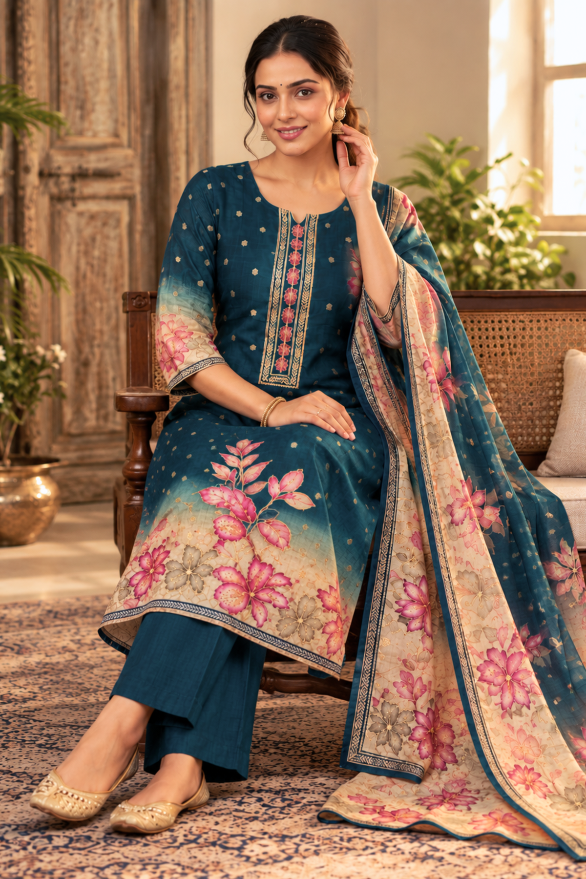 Peacock Patisa Fancy Suit With Aari Work