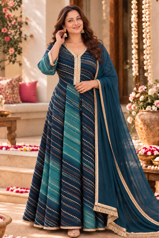 Sapphire Fiesta Foiled Anarkali Dress